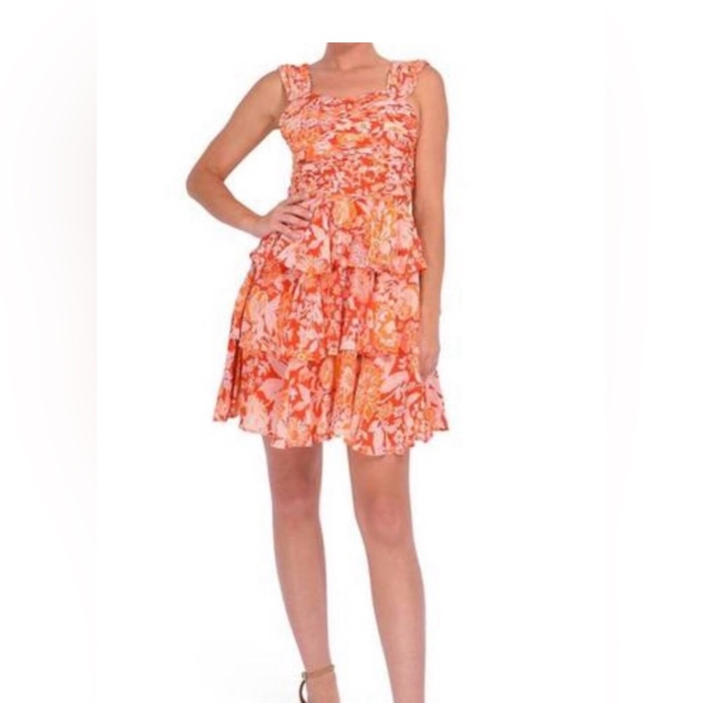 Love The Label NWT Kendra Mini Dress M Orange Floral Sweetheart Fit Flare Anthro
